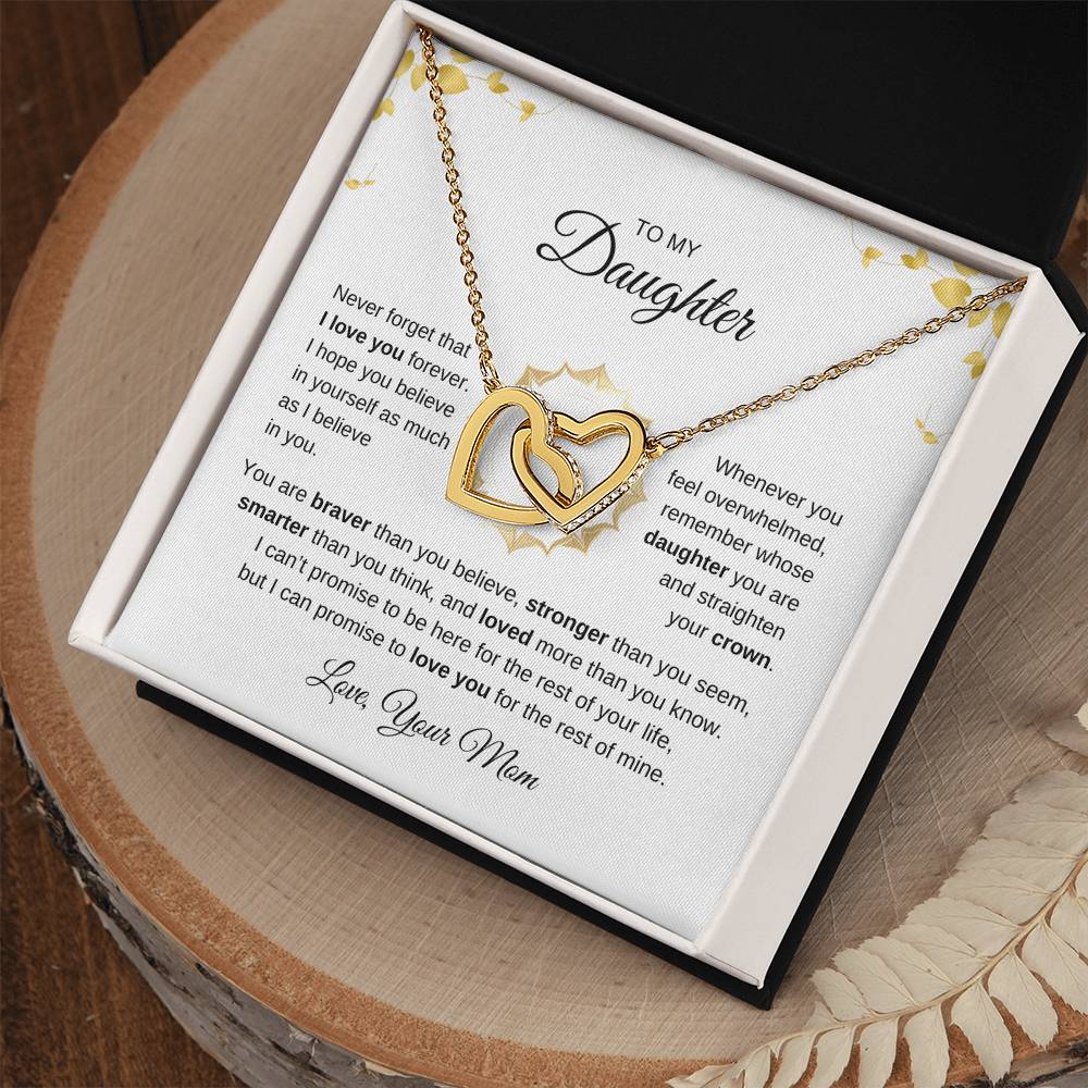 To My Daughter From Mom "Never Forget That I Love You"  Interlocking Hearts Necklace