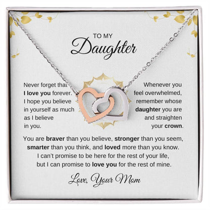 To My Daughter From Mom "Never Forget That I Love You"  Interlocking Hearts Necklace