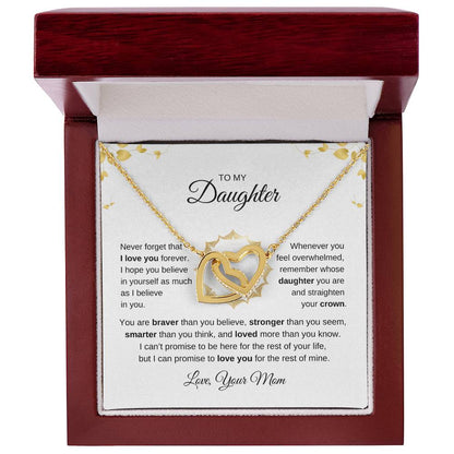 To My Daughter From Mom "Never Forget That I Love You"  Interlocking Hearts Necklace