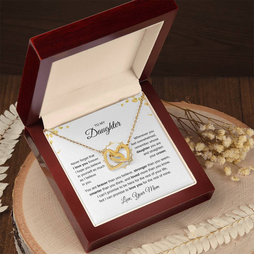 To My Daughter From Mom "Never Forget That I Love You"  Interlocking Hearts Necklace